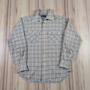 Vintage JC Penney Mens Button Flannel Shirt Sz L Plaid Rockabilly Western Grunge